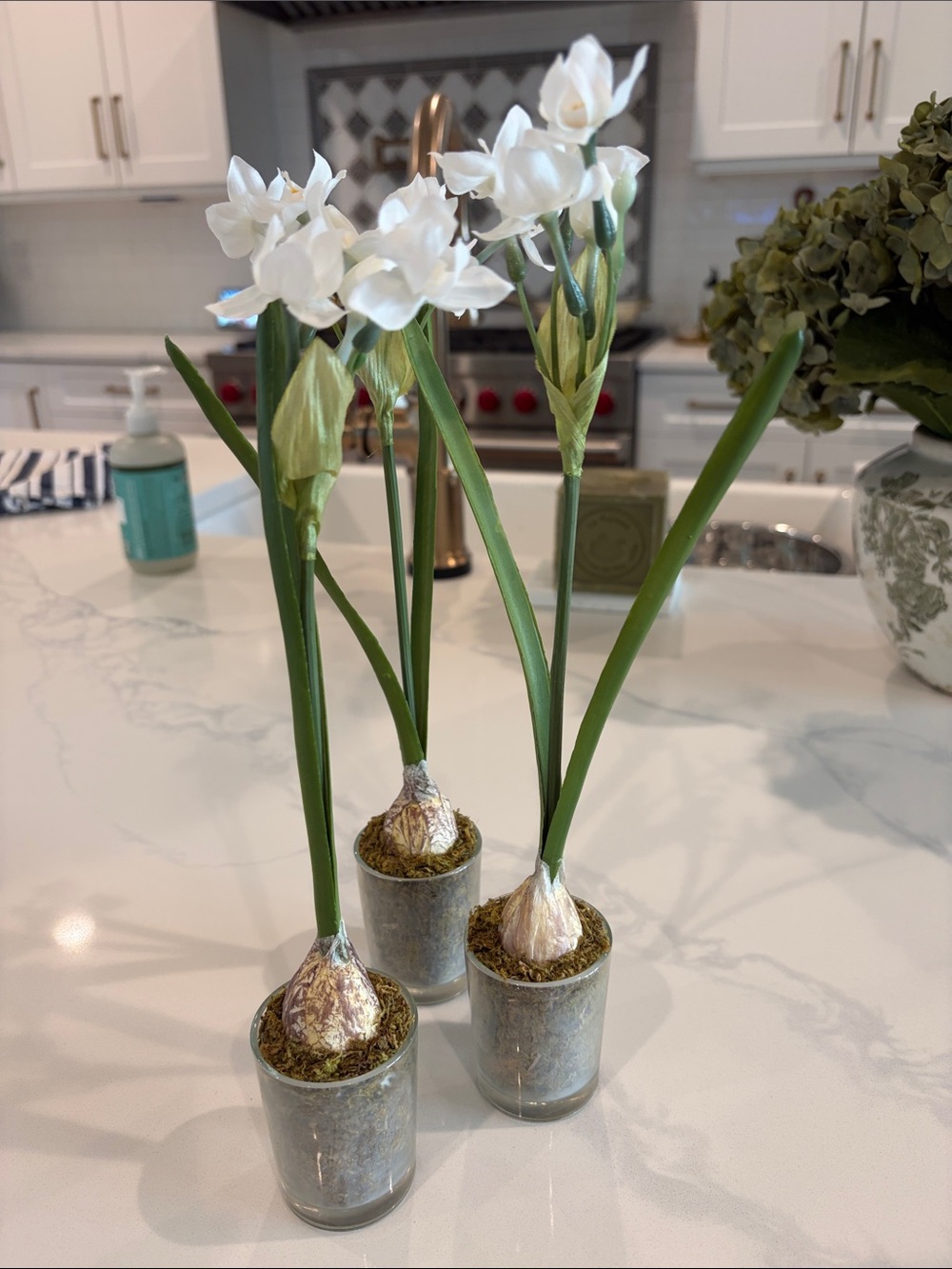 Pottery Barn White Faux 12” Paperwhites in Silver Pots